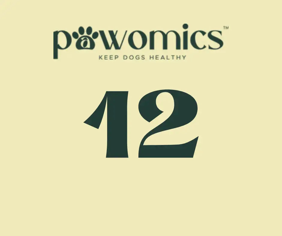 Pawomics logo with 12-month subscription on a beige background