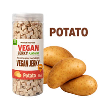 Vegan jerky container with potatoes on a white background