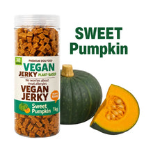 Vegan jerky container with sweet pumpkin and text on a white background