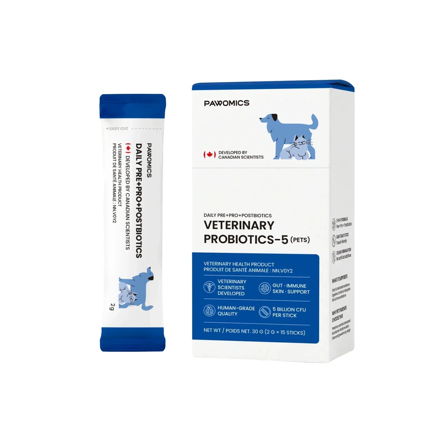 Pawomics Veterinary Probiotics packaging on a white background
