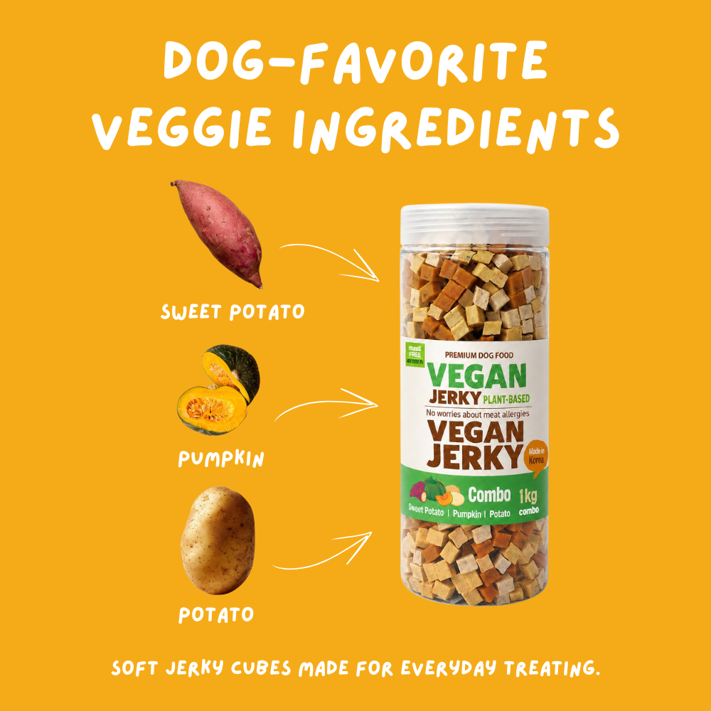 Vegan dog treats made with sweet potato, pumpkin, and potato