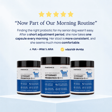 5-star customer review and verified buyer testimonial for Pawomics senior dog probiotics