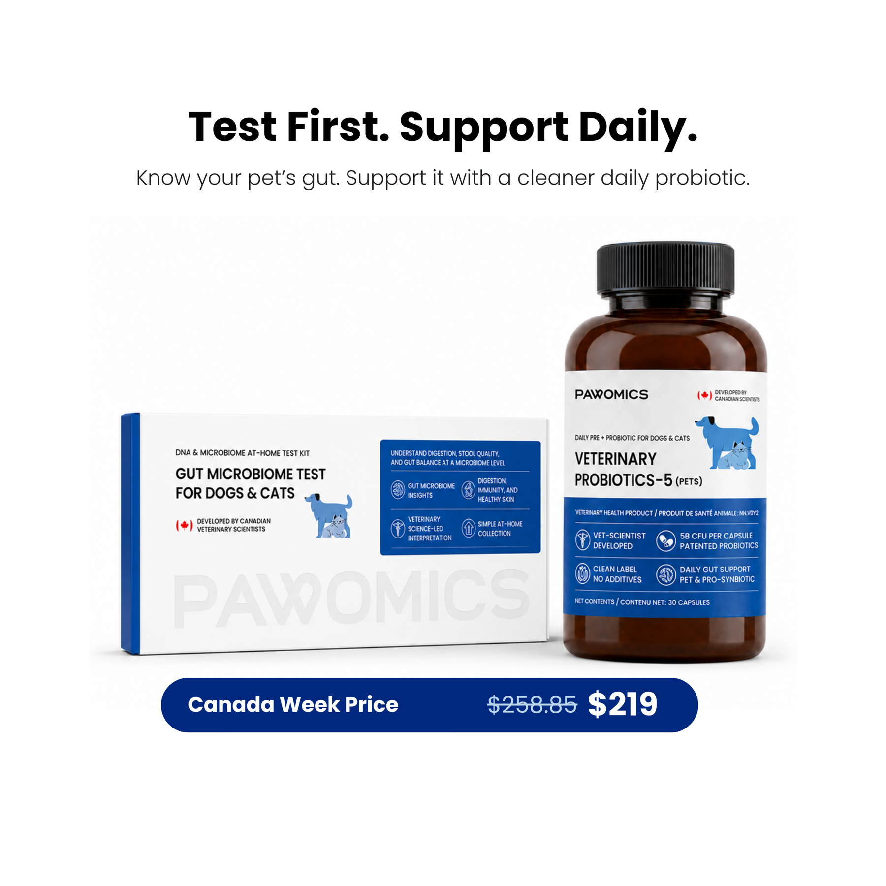 Gut Microbiome Test + Probiotics for Dogs & Cats