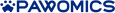 Pawomics logo with blue text and paw print icon