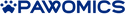 Pawomics logo with blue text and paw print icon
