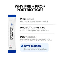 Pawomics 3-in-1 probiotics for dogs and cats, with daily support for sensitive skin.