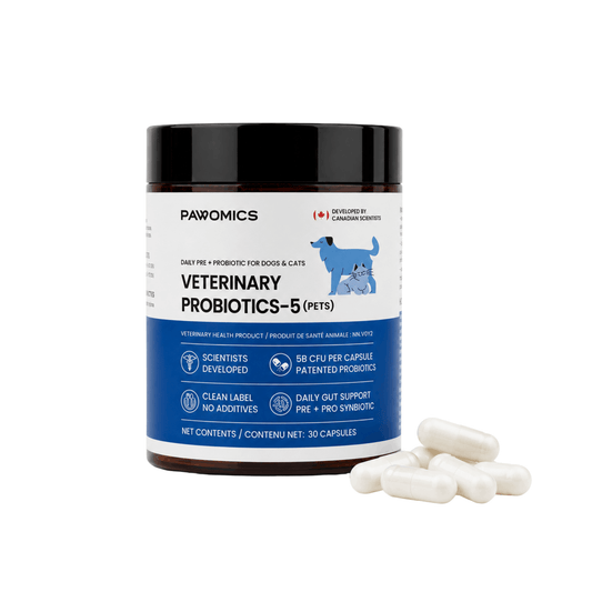 Pawomics Veterinary Probiotics-5 daily pre and probiotics for dogs and cats with open capsules