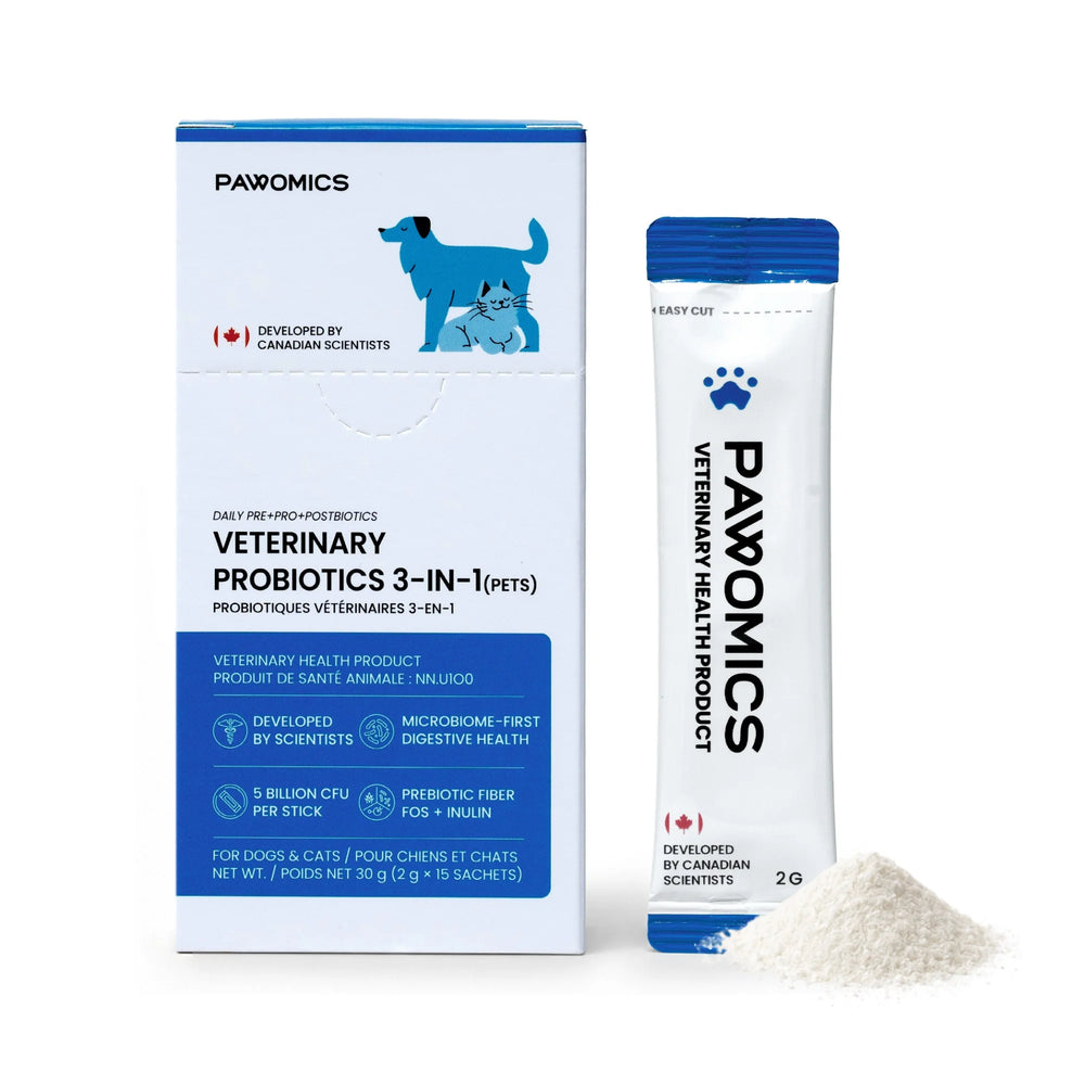 Pawomics Veterinary Probiotics 3-IN-1 for dogs and cats with daily 2 g stick